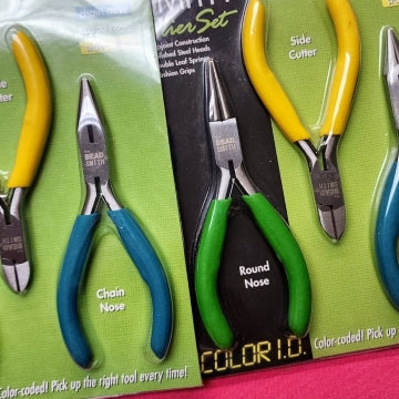 The Beadsmith Color-ID Pliers – Color Coded Set – 5 Inches, 3 Piece Kit: Chain Nose, Round Nose, & Side Cutter – Tools for Jewelry Making